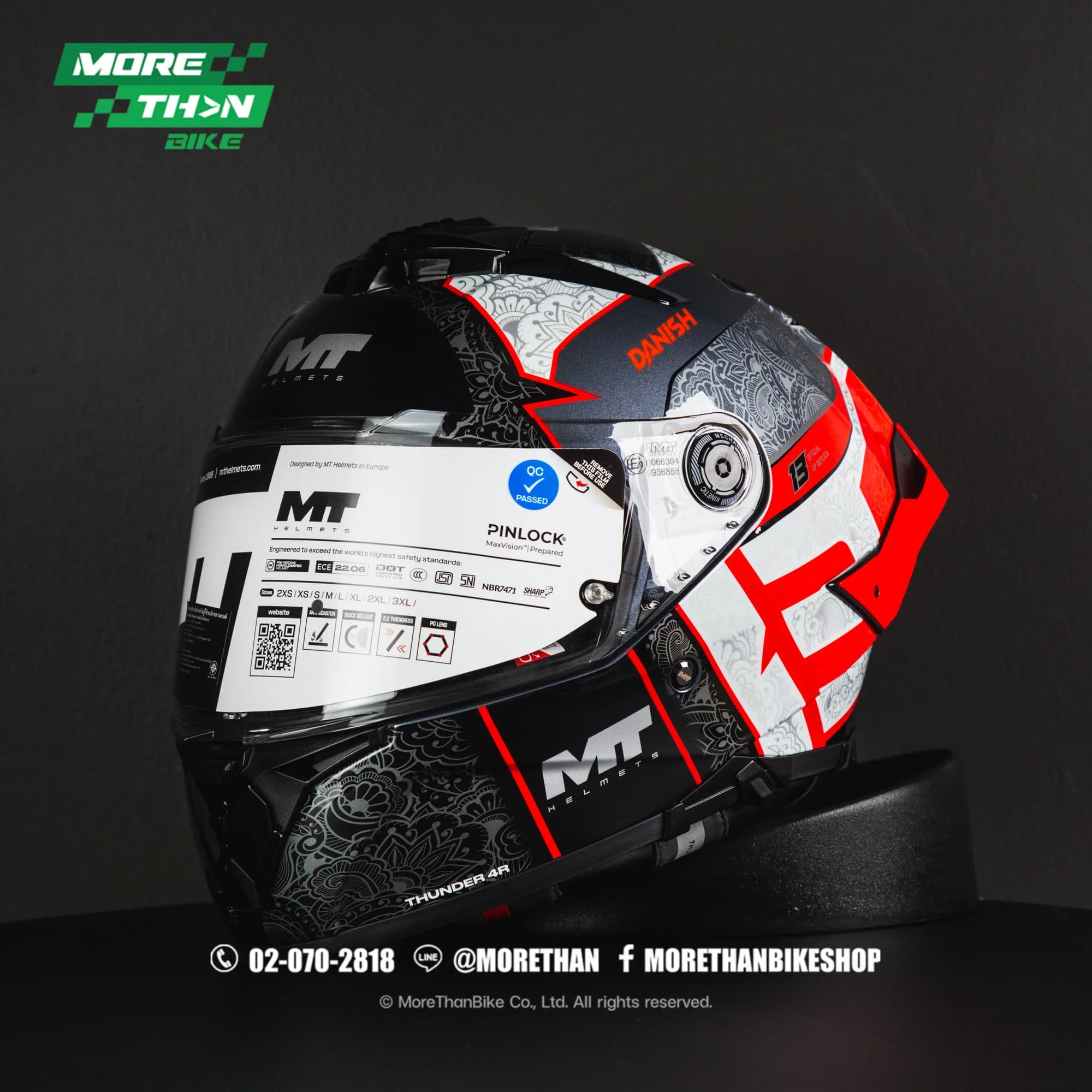 หมวกกันน็อค MT รุ่น Thunder 4 R SV ลาย Danish C15 Gloss Black